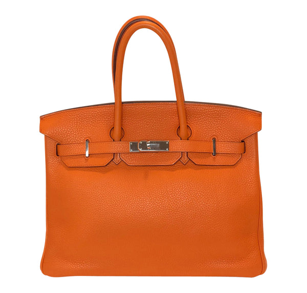 Hermes Birkin 35 Orange Togo Palladium excellent front