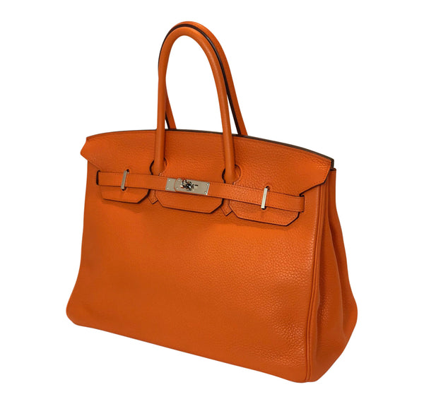 Hermes Birkin 35 Orange Togo Palladium excellent side