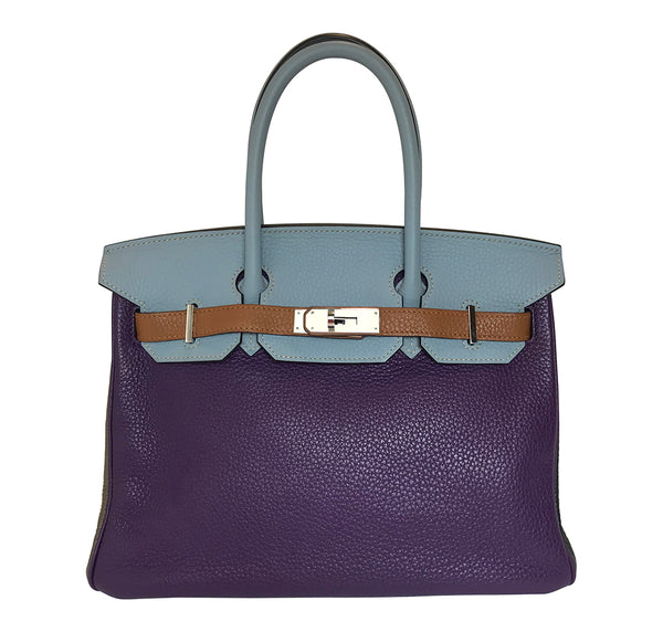 Hermes Birkin 30 Arlequin clemence excellent palladium front