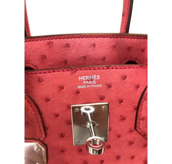 Hermes Birkin 30 Ostrich Bougainvillea Palladium very good embossing