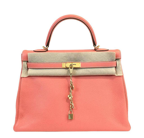 Hermes Kelly Crevette Clemence Leather Bag 