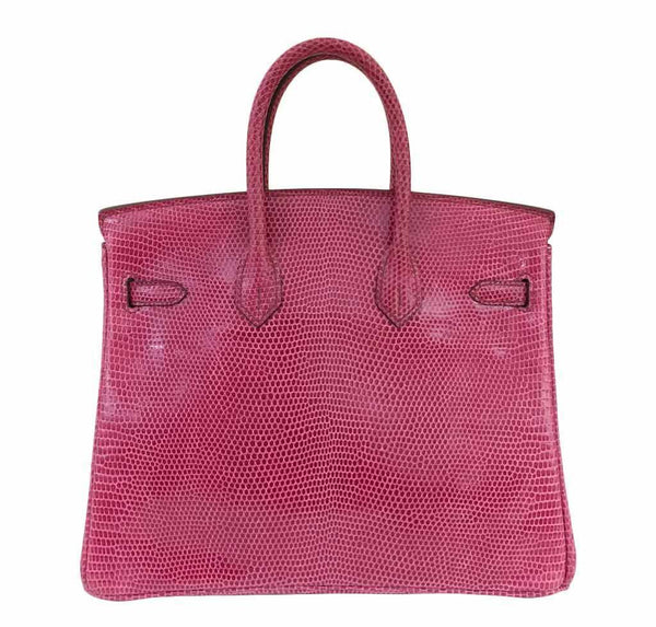 hermes birkin 25 fuchsia lizard used back