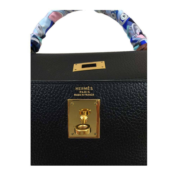 hermes kelly 32 black used embossing