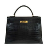 Hermes Kelly Black Porosus Crocodile Bag