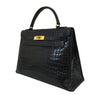 hermes kelly 32 black shiny porosus crocodile used side