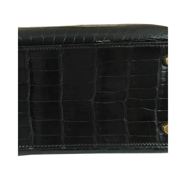 hermes kelly 32 black shiny porosus crocodile used detail