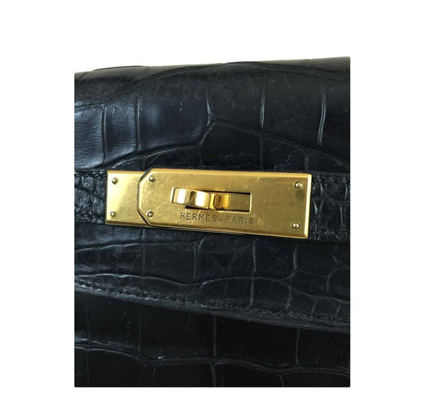 hermes kelly vintage 32 black crocodile used engraving