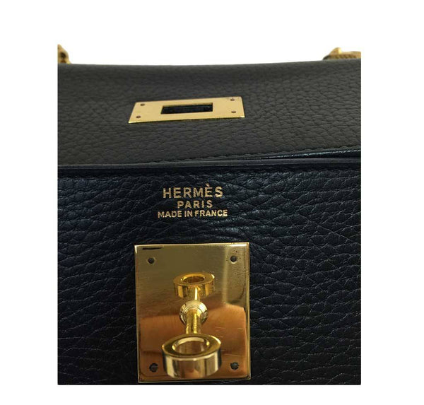 hermes kelly 32 black used embossing