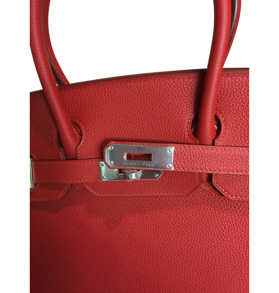 Hermes Birkin 30 Vermilion Veau Togo Bag PHW pristine engraving