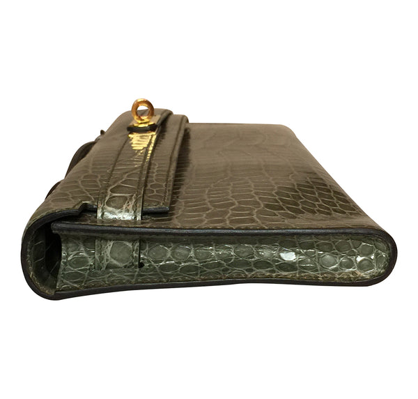 Hermes Kelly Cut Gris Tourterelle Porosus Crocodile GHW excellent side