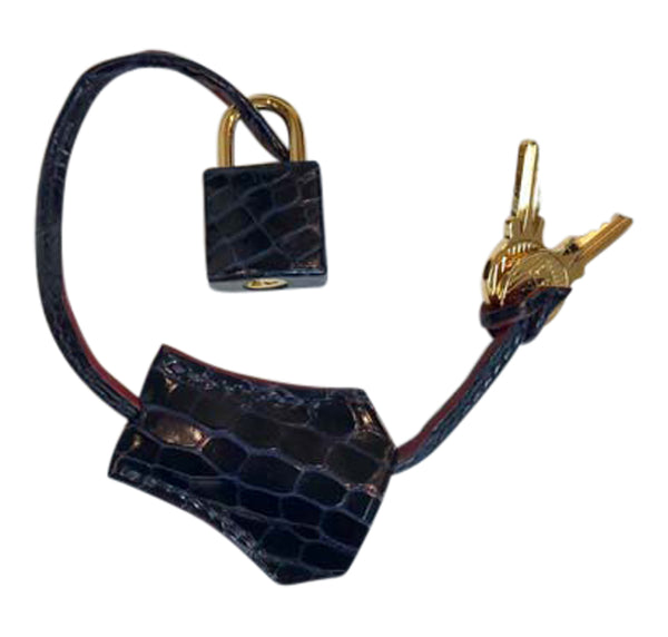 Hermes Kelly 32 Bleu Marine Porosus Crocodile gold excellent lock keys clochette