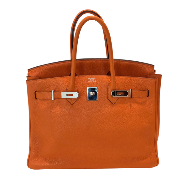 Hermes Birkin 35 Orange Togo Palladium excellent front open