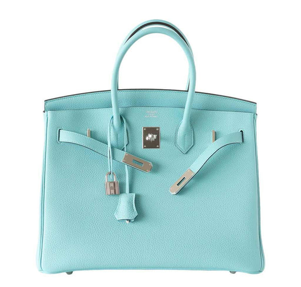 Hermes Birkin 35 Blue Atoll new front open