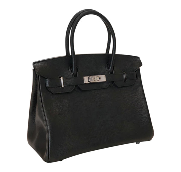 Hermes Birkin Special Order Bag 30 Noir Gris Chevre Palladium Pristine Front Open