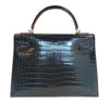 Hermes Kelly 32 Bleu Marine Porosus Crocodile gold excellent back