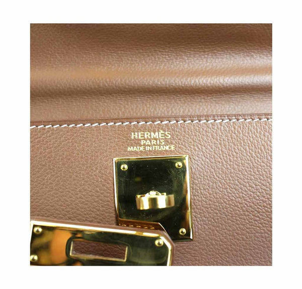 hermes kelly 32 tabac used embossing