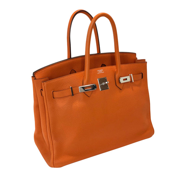 Hermes Birkin 35 Orange Togo Palladium excellent side open