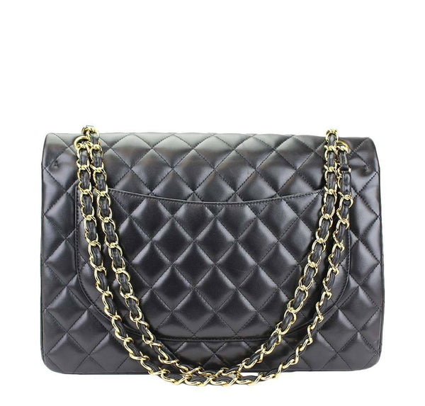 chanel maxi double flap shoulder bag black used back