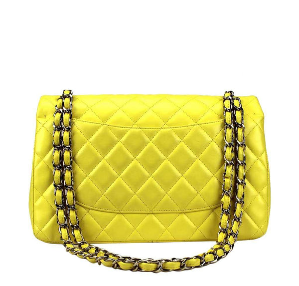 chanel double flap jumbo yellow used back