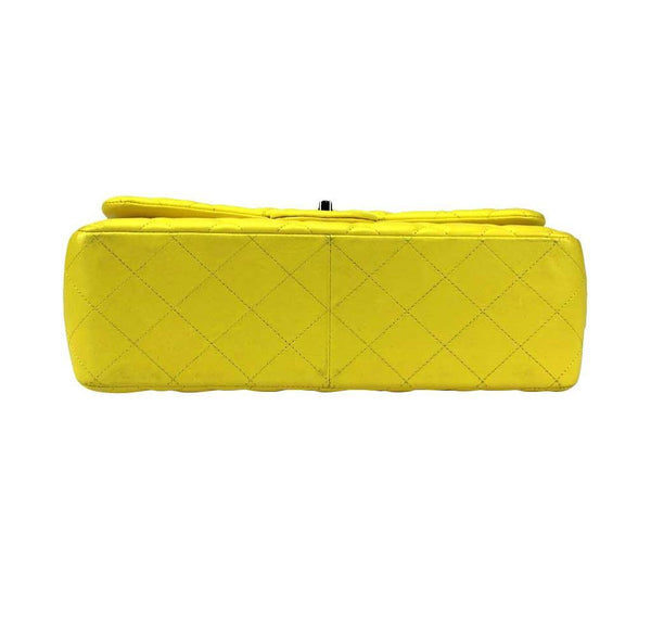 chanel double flap jumbo yellow used bottom