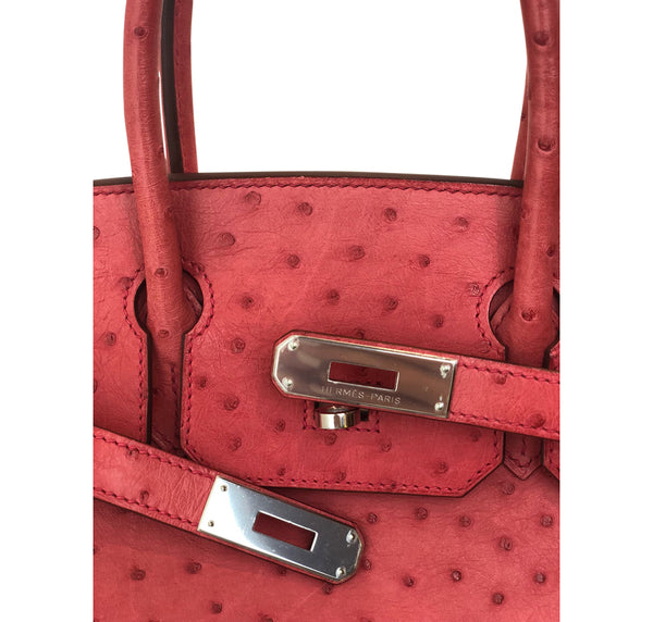 Hermes Birkin 30 Ostrich Bougainvillea Palladium very good clasp