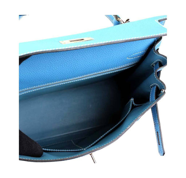 hermes kelly 28 blue jean used inside