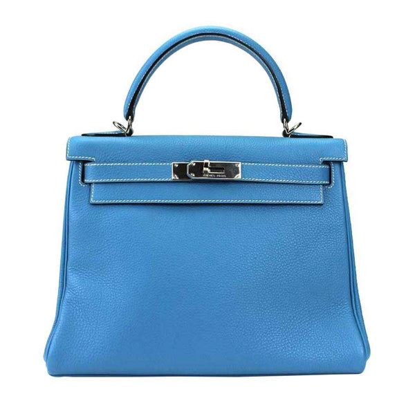 Hermes Kelly Blue Togo Bag Palladium