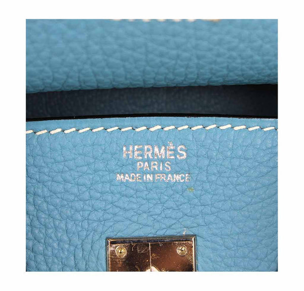 hermes birkin 25 blue jean used embossing