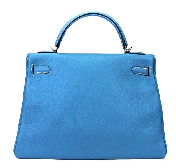 hermes kelly 32 blue jean used back