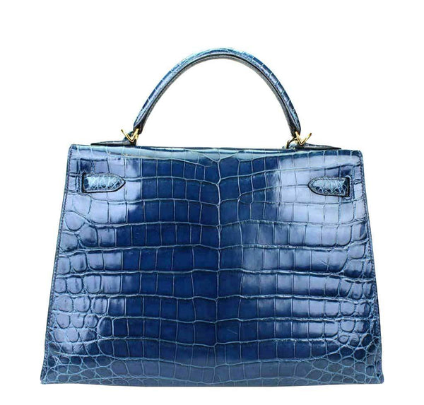 hermes kelly 32 blue roi niloticus crocodile used back