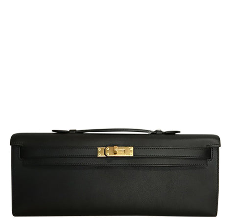 Hermes Kelly Cut Noir Swift gold hardware pristine front