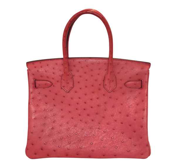 Hermes Birkin 30 Ostrich Bougainvillea Palladium very good back