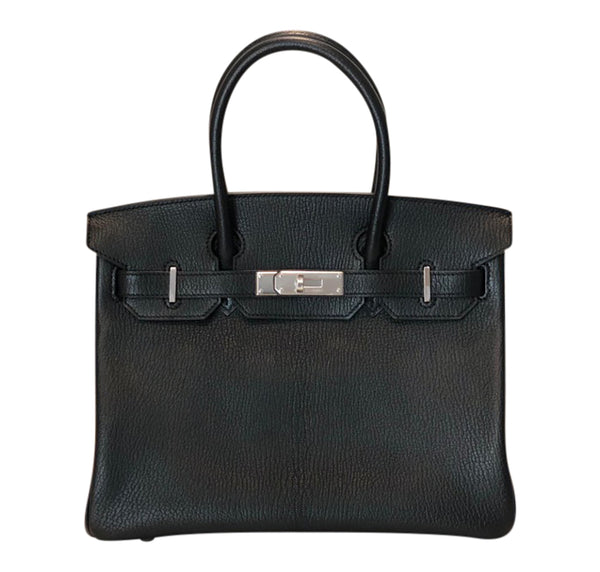 Hermes Birkin Special Order Bag 30 Noir Gris Chevre Palladium Pristine Front