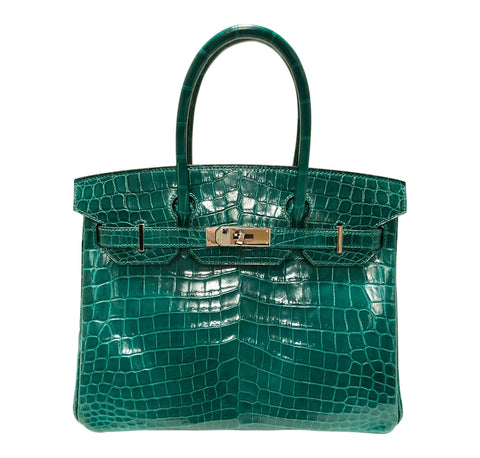 Hermes Birkin 30 Emeraude green Niloticus Crocodile Gold excellent front