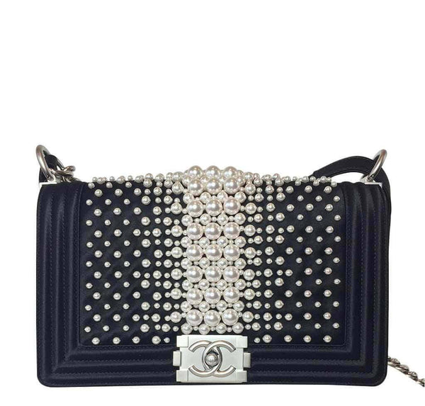 Chanel Pearl Boy Bag Black