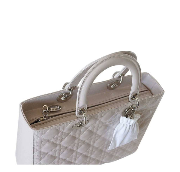 Christian Dior Lady Dior Bag Pearl Grey New Zipper