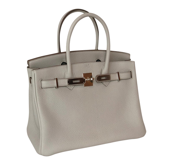 Hermes Birkin 30 Gris Perle Togo Palladium pristine side open