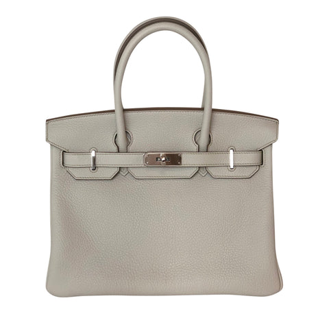 Hermes Birkin 30 Gris Perle Togo Palladium pristine front