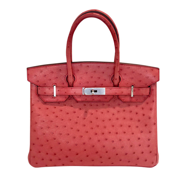 Hermes Birkin 30 Ostrich Bougainvillea Palladium very good front