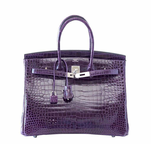 Hermes Birkin 35 Crocodile Amethyst New Front Open