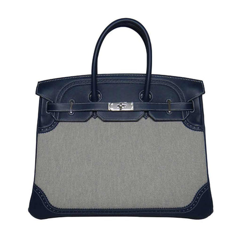 Hermes Birkin Ghillies Bag Blue Toile