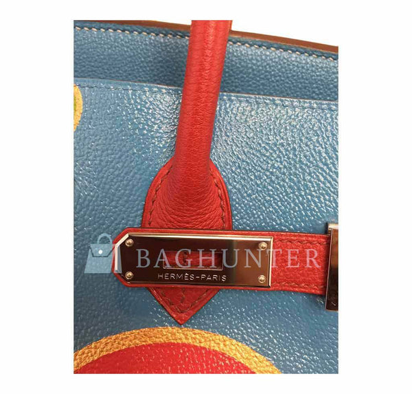 Hermes Birkin 35 special order blue red green preloved engraving