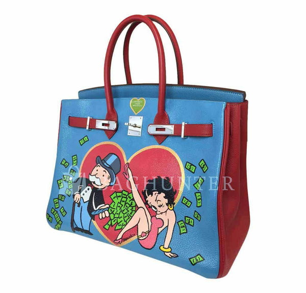 Hermes Birkin 35 special order blue red green preloved open side