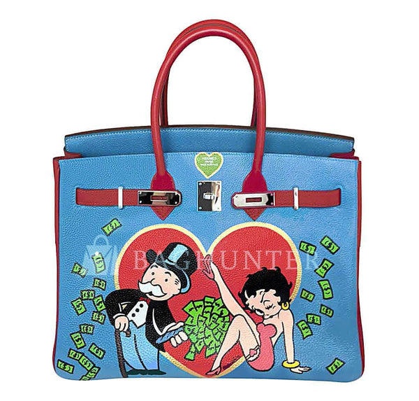 Hermes Birkin 35 special order blue red green preloved open