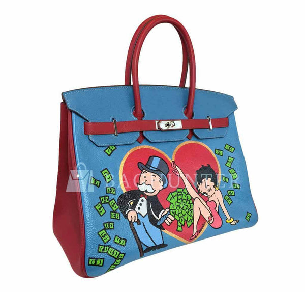 Hermes Birkin 35 special order blue red green preloved side