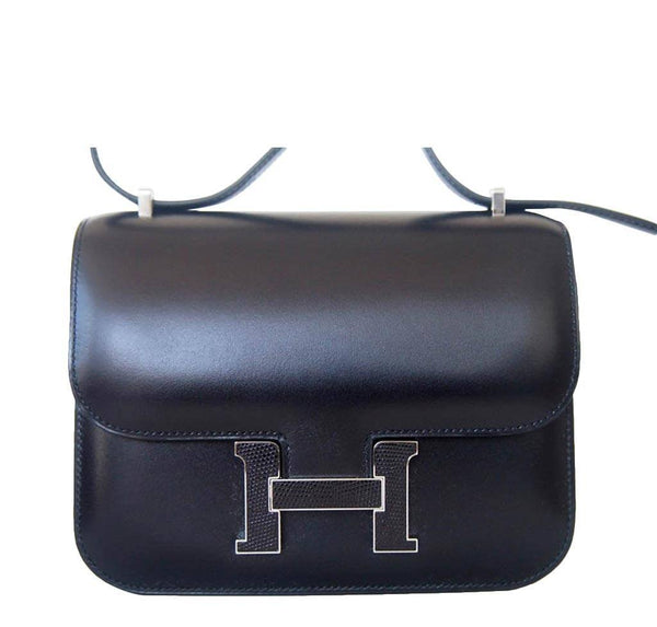 Hermes Constance Black Lizard Buckle Bag