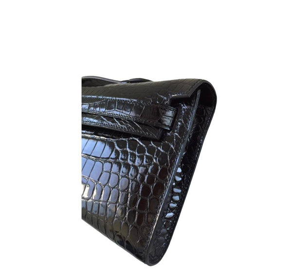 Hermes Kelly Cut Crocodile Black New side