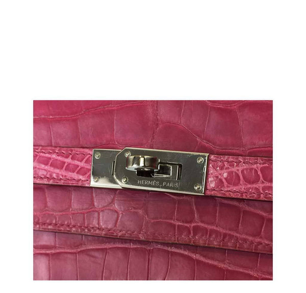 Hermes Kelly Long Wallet Clutch Fuschia Crocodile Used Engraving