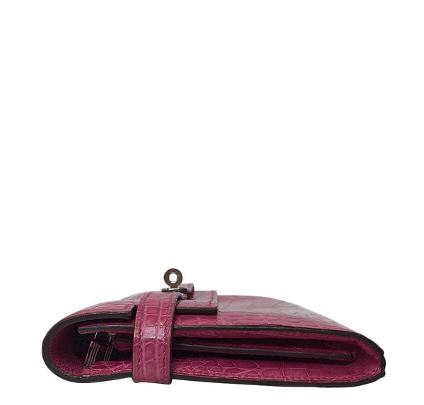 Hermes Kelly Long Wallet Clutch Fuschia Crocodile Used Side