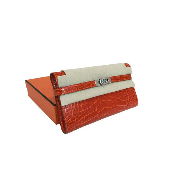 Hermes Kelly Long Wallet Orange Used Overview